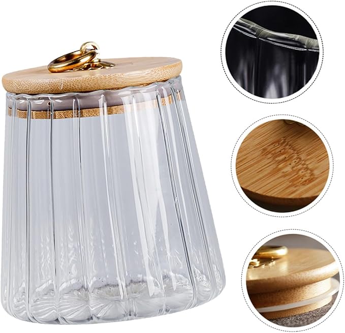 Transparent Sealed Glass Food Container with Wooden Lid Airtight Storage Jar for Kitchen Pantry Sealed Canister for Cereals Nuts Snacks and Tea