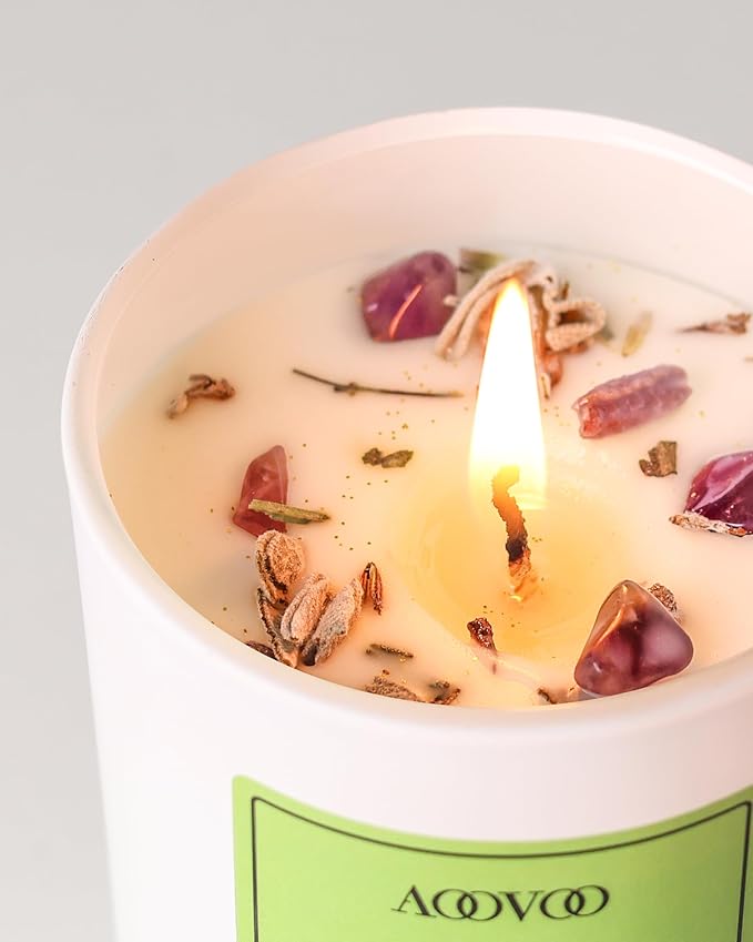 AOOVOO Sage Scented Candles for Women - Aromatherapy Candle with Crystals Inside, 10oz Soy Candles for Home Scented, Birthday Gifts Christmas Candle for Women Mom