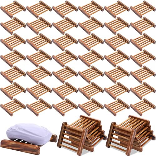 Amyhill 70 Pcs Bamboo Soap Dish Bulk Soap Holder Draining,Charcoal Color by Amyhill