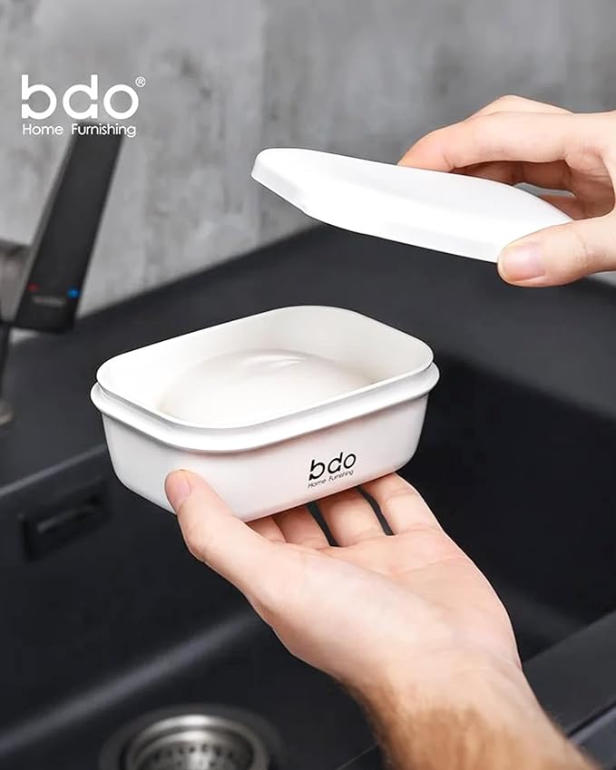 Travel Essentials Soap Holder with Lid,Leakproof Soap Dish with Drainage Layer, Portable Travel Soap Bar Case for Camping, Gym, Bathroom,Kitchen,Dormitory,Hotel(White)