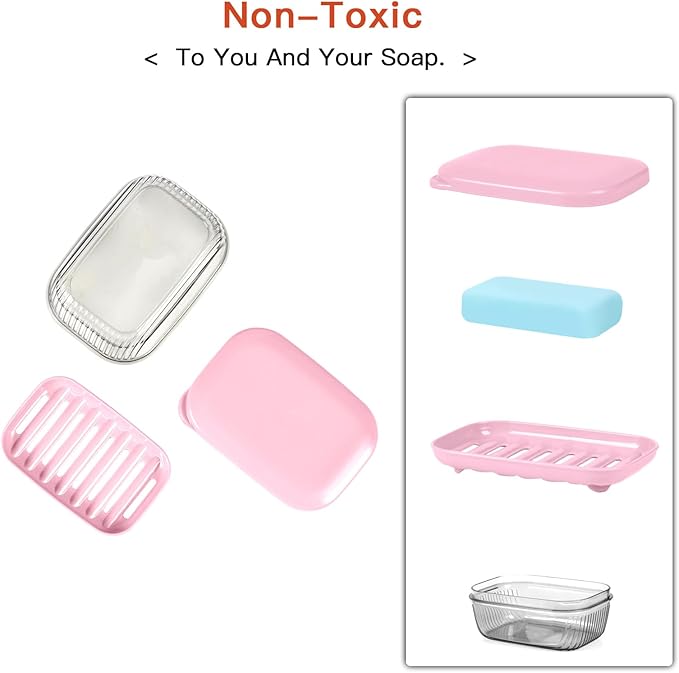 Quatish Bar Soap Holder Dish, Leakproof Travel Soap Case for Shower, Portable Travel Size Toiletries Camping Essentials for Gym, Dorm, Bathroom, Pink