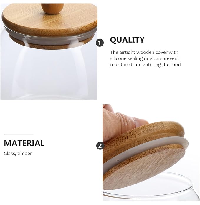 TOYANDONA Glass Storage Jar with Wooden Ball Lid Airtight Food Container for Coffee Beans Tea Dried Fruits Multi-purpose Sealed Canister for Kitchen Pantry Organization