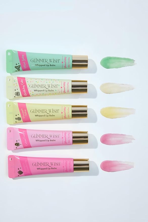 Glimmer Whip – Whipped Lip Balm Dream Set, 5-Flavor Organic Lip Butter Gift Set with Heart-Shaped Applicator, Pink Poof Charm, Dermatologist Tested, Hydrating Organic Oils & Butters, Cruelty-Free