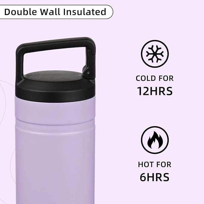 BJPKPK Insulated Water Bottle with 2 Lids,20 oz Double Wall Stainless Steel Vacuum Tumbler Travel Coffee Mug,Wide Mouth Thermal Cup,Purple