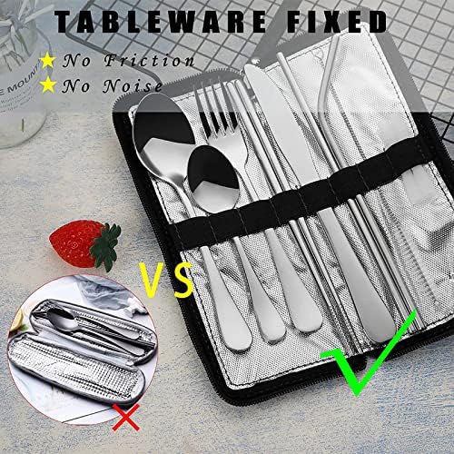 VANDBAO Portable Travel Utensils, Reusable Silverware with Case for Fixing Tableware, 9 Pieces Stainless Steel Stable Flatware Set, Camping Picnic Cutlery Set (Silver Set) - Image 2