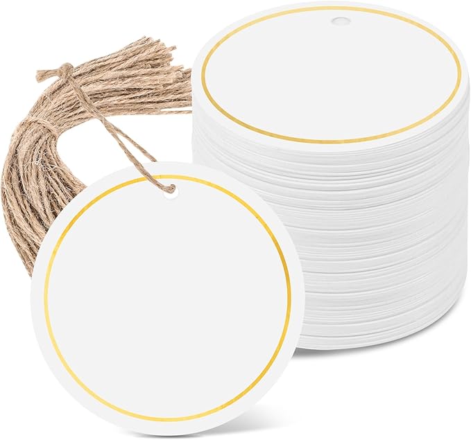 120 PCS White Gift Tags, 2'' Round Gift Tags with String Marking Hang Tag Writable Blank Tag for Presents Labeling DIY Craft Project Valentine's Day Wedding Baby Shower Favors