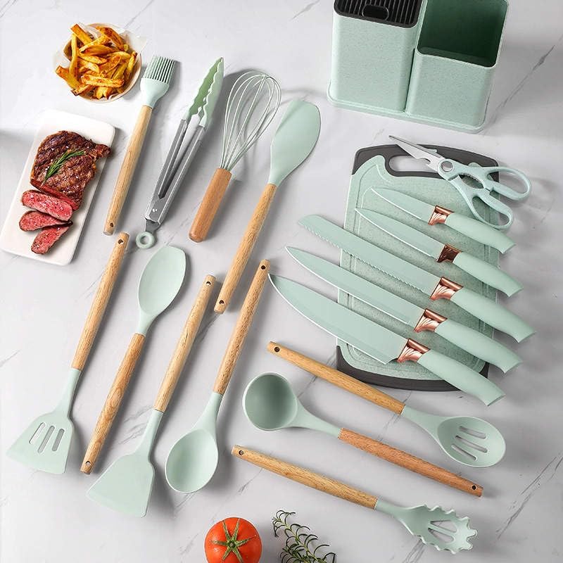 Kitchen Utensils Set & Knife Set with Block, 19 Piece All-in-One Cooking Set, 12 Nonstick Silicone Utensils + 5 Sharp Stainless Steel Chef Knives + Cutting Board, Dishwasher Safe Gift Set (Pink) - Image 5