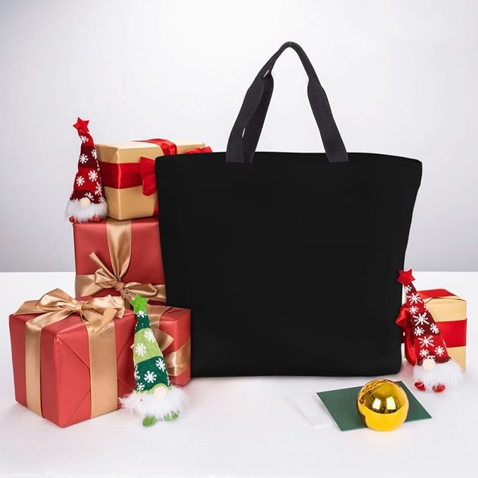 Custom Large Black Tote Bag With Pocket Extra Large Reusable Grocery Bags