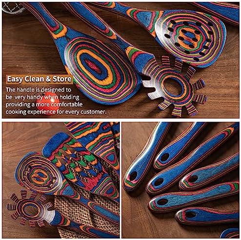 Gudamaye Pakka wood 7-Piece Blue Wooden Cooking Utensils, Wooden Spoons for Cooking, Wooden Spoon Set, Wooden Kitchen Utensil set, Pakkawood Cooking Spoons, Non-Stick Spoon,Pakkawood kitchen utensils - Image 5
