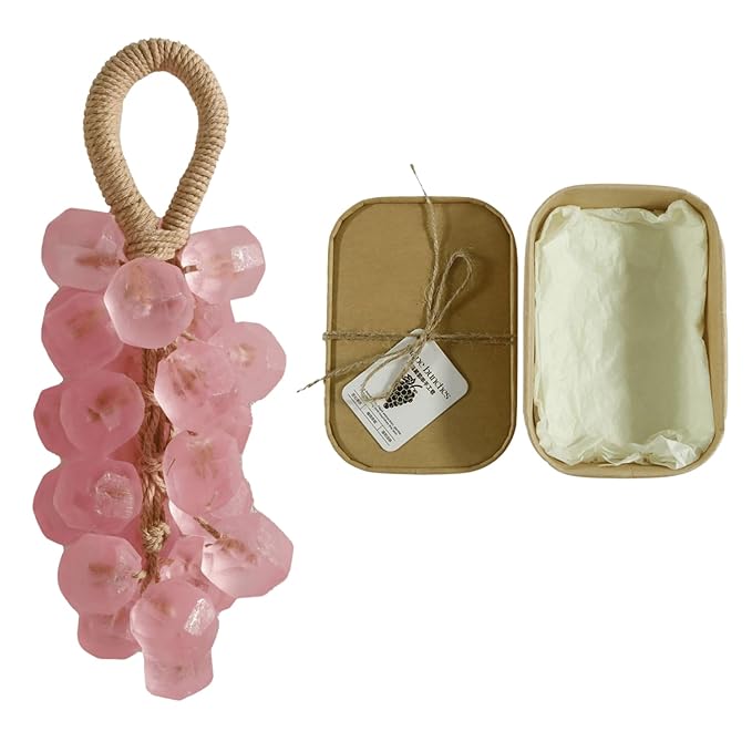 Grape Soap, Handmade Grape Soap on a Rope, Crystal Grapes Shaped with Natural Ingredients, Christmas Decorative Hand Soaps for Washing Hands & Fresh Air, Gift Choice for Women Men (Peach B)
