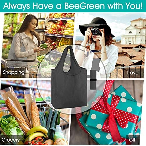 BeeGreen Black Reusable Grocery Bags Wholesale Dark Reusable Kitchen Bags Bulk Foldable-Machine Washable with Zipper Storage Pouch 50 Packs - Image 7