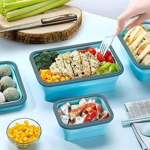 GEMLORD 10 Pieces Collapsible Food Storage Containers Foldable Silicone Lunch Containers with Airtight Lids, 5 Pcs Rectangle and 5 Pcs Round Food Bowls for Kitchen Microwave Freezer Dishwasher Safe - Image 6