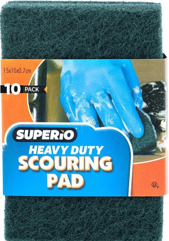 Scouring Pad Non-Scratching Scrubber Non-Scratch Cleaning Scrub Pads, Heavy Duty Scouring Pad, Reusable Kitchen Scrubbing Pad Pack of 10, Green, by Superio… by Superio