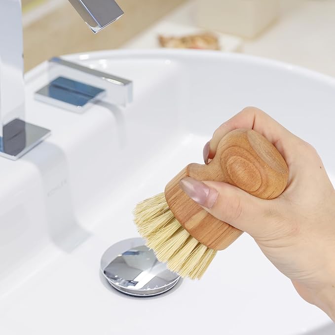 2Pcs Bamboo Dish Brush with Drain Rack - Bamboo Scrub Brush with Natural Sisal Bristles for Dishes Iron Pot Pan Sink Cleaning