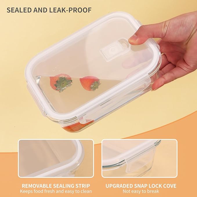 5-Pack Glass Storage Containers,Glass Food Container with Lid,Lunch Box,Bento Box,Storage Box,Meal Prep Containers,Lunch Containers, Fruit Preservation Boxes-White