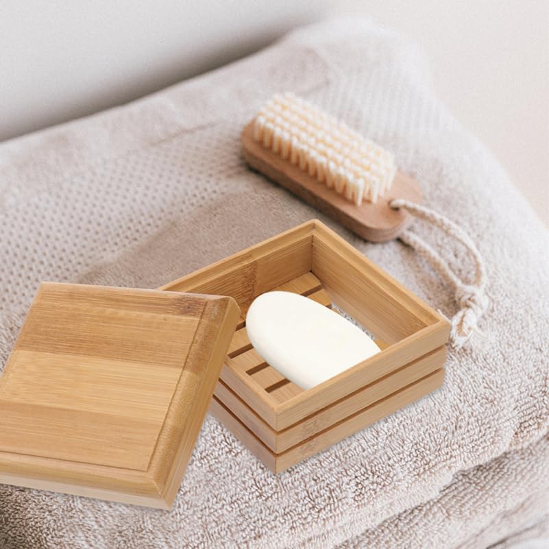 Bamboo Soap Dish with Lid Bamboo Soap Holder for Bathroom and Shower Stylish Tray for Bar Storage Natural Case - Image 2