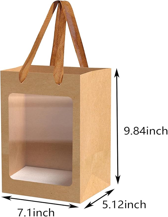 BallHull 40 Pcs Brown Paper Gift Bags with Transparent Window, 9.84"x7.0"x5.12" Kraft Shopping Bags with Handles for Present, Festivals Party