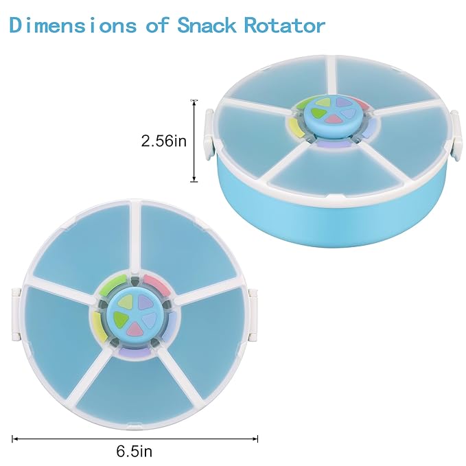 Snack Rotator Container Reusable Snack Box with 5 Compartment Dispenser and Lid, Color Matching Opening Lid, BPA and PVC Free, for Home, School, Travel (1 Pack- Blue)
