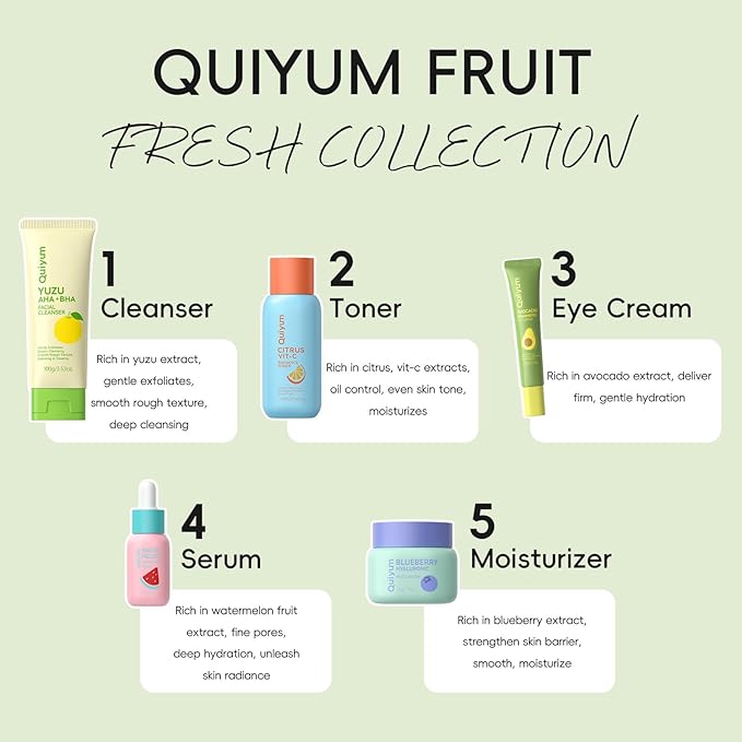 Fruit Skin Care for Teens, 5 Daily Routine Beauty Skin Care Sets - Exfoliation, Smooth, Clean, Oil Control, Firm, Hydrate, Glow Up, Skincare Gift Set for Girls Women, Facial Travel Set, for All Skin