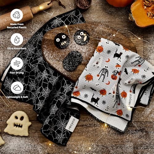 RECYCO Halloween Waffle Kitchen Towel Set of 2 - Quick Dry Microfiber Sustainable Dish Towels - Absorbent Reusable Cleaning Tea Towels - Lightweight Hand Towels,16”x 28”, Spooky Soiree - Image 3