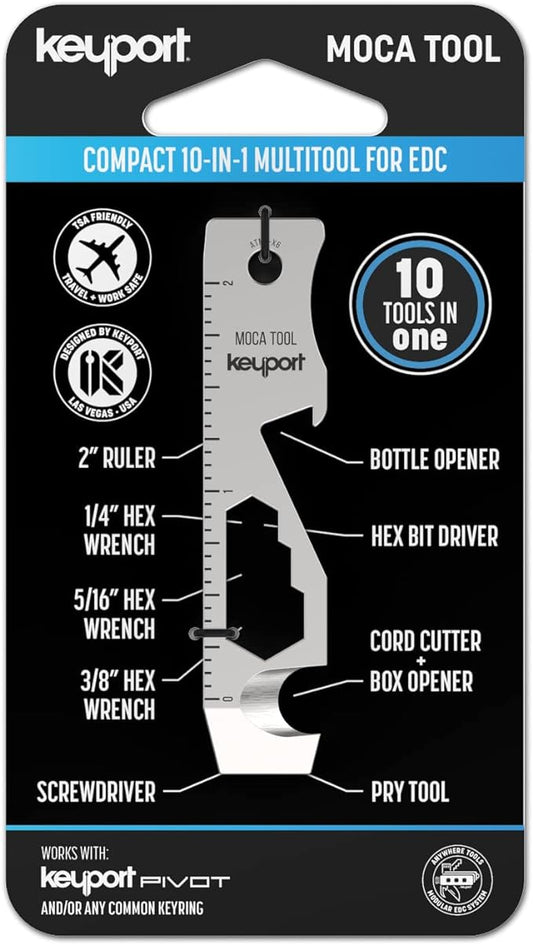 Keyport MOCA 10-in-1 Keychain Multitool (Stainless) | EDC Multi Tool: Pry Bar, Bottle Opener, Screwdriver, Box Opener, Cord Cutter & More | TSA Key Tool | EDC Gear | For Key Organizer & Key Chain