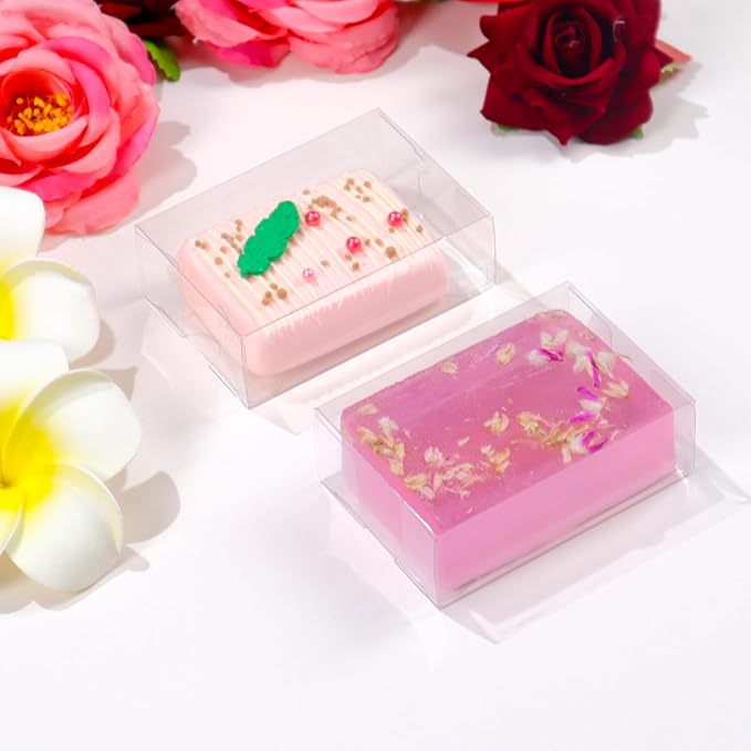 40 Pack 3.5x2.36x1.2 Inch Clear Plastic Soap Boxes for Homemade Soap - Small Dessert Gift Bakery Boxes for Macarons, Cookies & Candies, Wedding & Birthday Party Favors