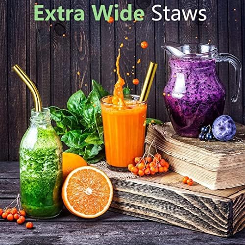 Vinaco 6 Pack Gold 0.4" Wide Bore Reusable Stainless Steel Smoothie Straws - Image 4