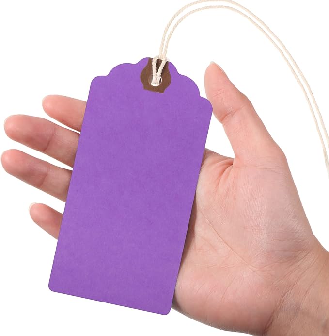 Outus 60 Pcs 4 3/4-in x 2 3/8-in Blank Large Paper Gift Tags with String and Reinforced Eyelet Wire Writable Price Tags Shipping Labels Inventory Labels(Rainbow Colors)