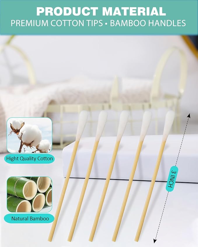 Bamboo Cotton Swabs Refill Pack, 600 Count (3 Inch) – Eco-Friendly Biodegradable Cotton Buds for Ear Cleaning, Makeup & Household Use