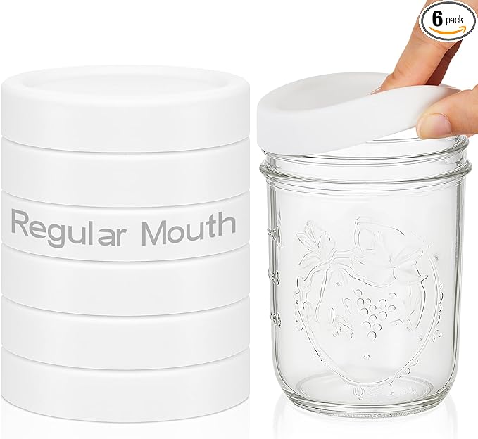 6 Pcs Silicone Lids Mason Jar Lids Thickened Leak Proof Lid for 70mm Mouth Mason Jars, Reusable Large Canning Jar Caps(White)
