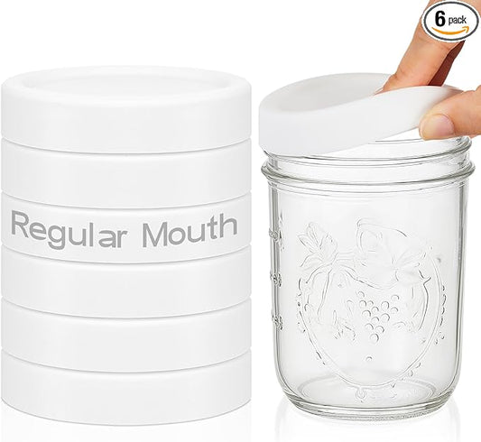 6 Pcs Silicone Lids Mason Jar Lids Thickened Leak Proof Lid for 70mm Mouth Mason Jars, Reusable Large Canning Jar Caps(White)