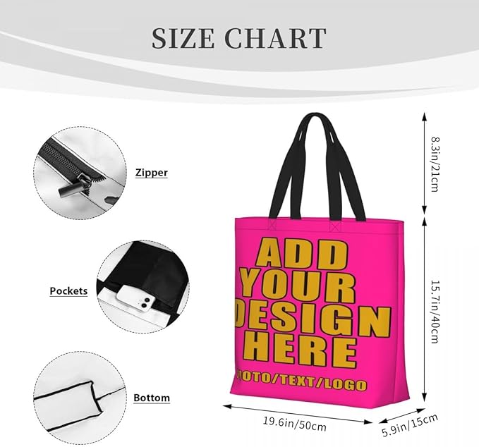 Custom Large Black Tote Bag With Pocket Extra Large Reusable Grocery Bags