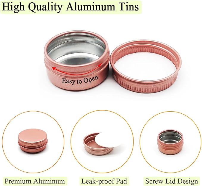 15pack 15g Travel Size Aluminum Tins, 15ml Metal Tin Cans 1/2 oz Container Small Cans with Screw Lid for Makeup Sample, Nails, Lip Gloss Balm, Salve, Slime, Spices, Candy, Paint, Candle, Tea