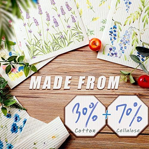 Remagr Swedish Kitchen Dish Towels Wildflowers Reusable Sponge Cleaning Cloths Absorbent Quick Drying Washable Cleaning Wipes No Odor Hand Towel (6) - Image 4