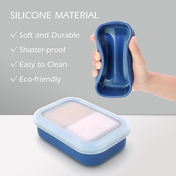 Enhanced Leakproof Travel Soap Case,Shatter-Proof & Slip-Resistant Silicone Shampoo Bar Holder, Large Bar Soap Container with Draining Layer-Soap Saver Pad (Clear&Blue)