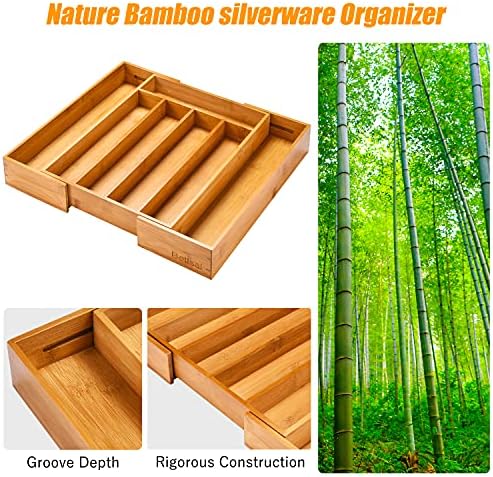 Bellsal Silverware Organizer Kitchen Drawer Organizer Expandable Bamboo Utensil Holder Cutlery Tray for Kitchen Utensil and Flatware Bedroom Office - Image 5