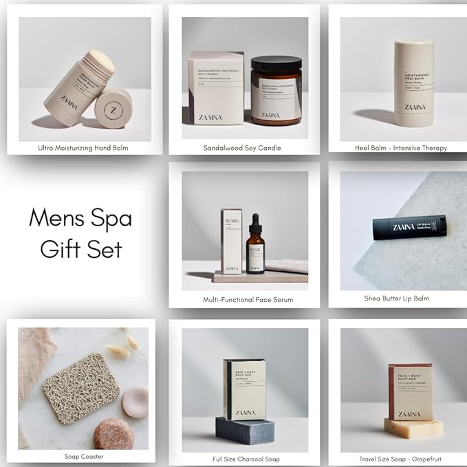 ZAAINA Men’s Self Care Package, Relaxation Spa Gift Set for Him - Luxury Natural Handmade Grooming Kit for Husband Dad Friend, Birthday & Christmas Gifts for Men (Premium Set with Sandalwood Candle)