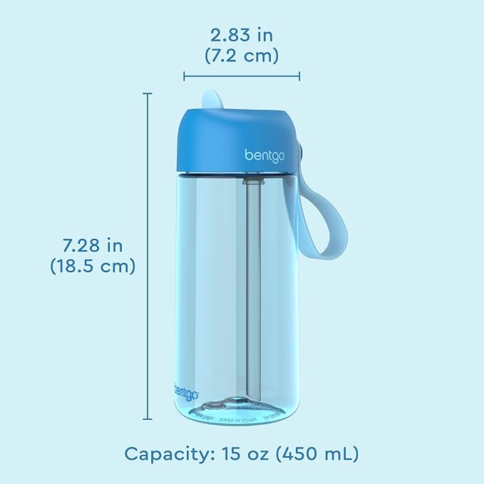 Bentgo Kids Water Bottle - Leak-Proof, Durable Tritan, BPA-Free 15 oz. Cup for Kids/Toddlers Ages 3+ - Safe Sip Spout, Carrying Handle, & Dishwasher Safe for School, Sports, Daycare & Camp (Blue)