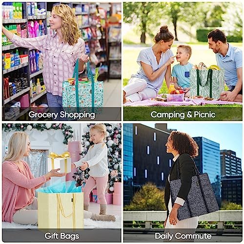 BALEINE 2 PK Grocery Bags Reusable Shopping Bags with Reinforced Bottom, Heavy Duty Foldable Tote Bags (Antique Folidage) - Image 7