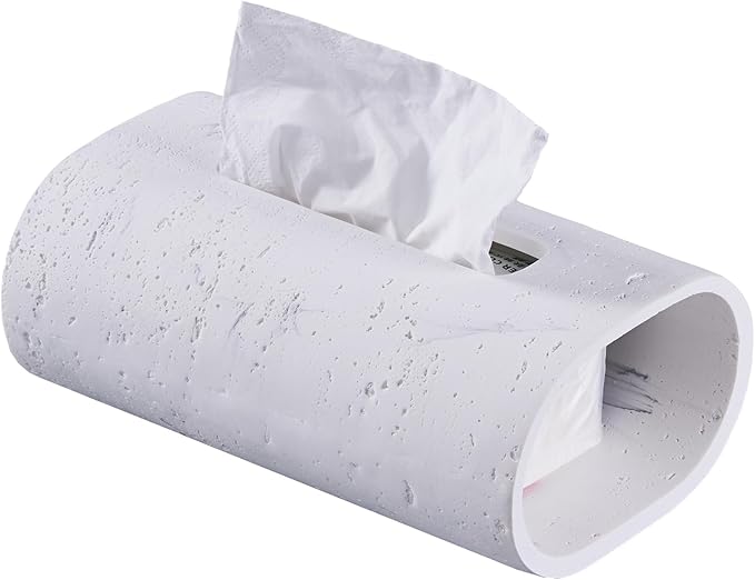 Natural Travertine Textures Tissue Box Holder Rectangle, Resin Facial Tissue Holder Cover, Decorative Bulk Tissue Paper Dispenser for Bathroom Kitchen Bedroom Living Room Office (White)