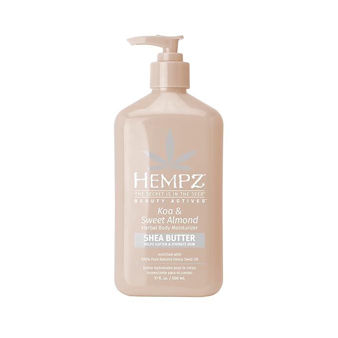 HEMPZ Koa & Sweet Almond Herbal Body Moisturizer for Women, 17 Fl. oz. - Moisturizing Lotion with 100% Pure Hemp Seed Oil and Shea Butter - Hydrating Vegan Lotion for Dry Skin