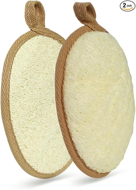 Natural Loofah Sponge - Exfoliating Body Scrub, Real Bath Scrubber with Loofah Fiber for Men and Women, Shower Luffa Pad (Brown-2 Pack)