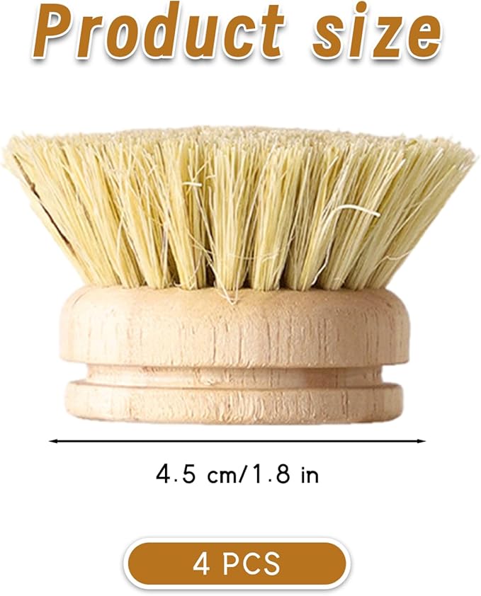 4Pcs Natural Dish Brush Bamboo Wood Handle Wooden Dish Scrubber Eco Friendly Bamboo Brush for Dishes (1.8x1.8 inch)