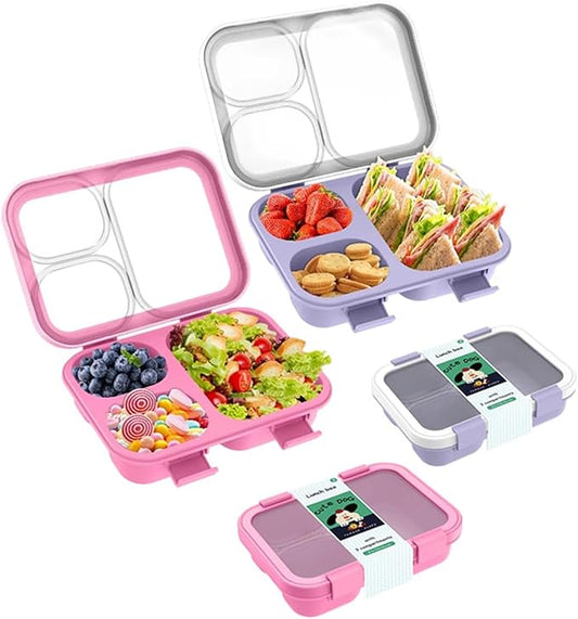 2 Pack Bento Lunch Box,Bento Box for Adults,29oz with 3 Compartments lunch box,for Trvael (Pink & Purple)