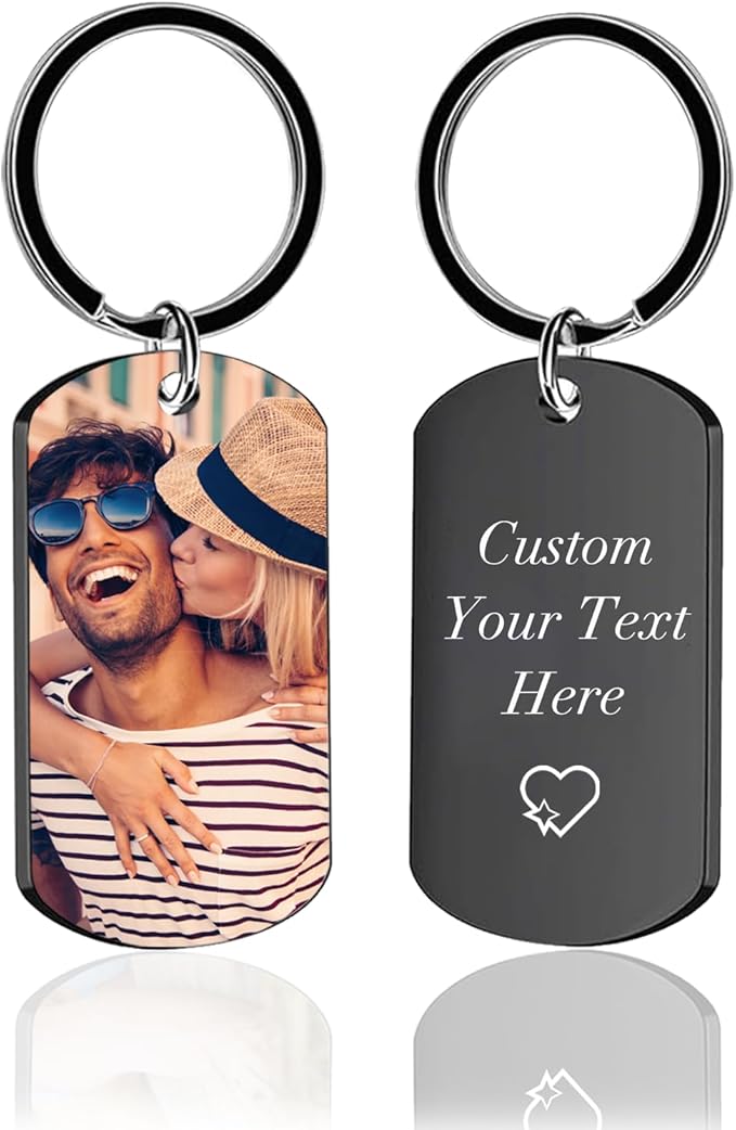 Custom Keychain Double Sided Personalized Picture Text Keychains Engraving Photo Key chains Gifts for Women Boyfriend
