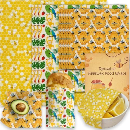 Reusable Beeswax Wraps, Bees Honeycomb Monkey Wraps, 9 Pack Eco-Friendly Food Storage, Organic, Sustainable, Zero Waste, Plastic-Free, for Sandwich, Fruit, Bowl, Bread, 1XL, 3M, 5S by Unknown