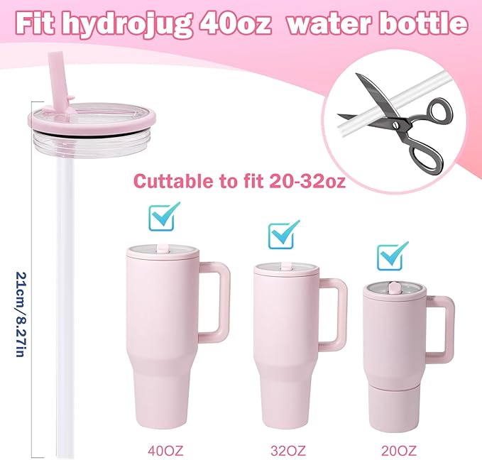 Replacement Straws for HydroJug Traveler Tumbler 40 oz, 6 Pack Plastic Reusable Straws with 2 Straw Cleaner Brushes for HydroJug Accessories