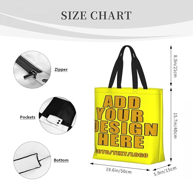Custom Large Black Tote Bag With Pocket Extra Large Reusable Grocery Bags