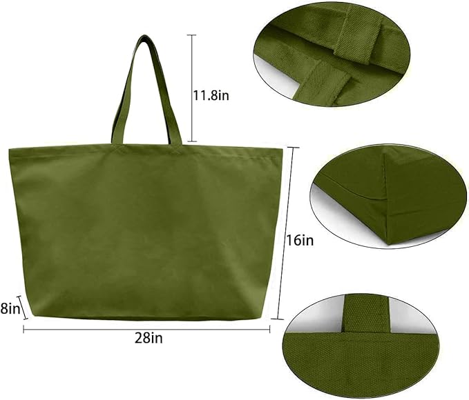 Large Canvas Tote Bag-Extra Big Shopping Beach Totes Bags Reusable Largest Grocery Plain Solid Bag 28"x8"x16"