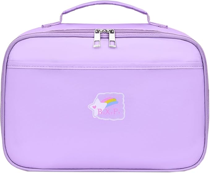Lunch Box Kids, 11" L x 7" W x 3.5" H, Waterproof Reusable Insulated Lunch Bag for Girls, Cooler Bento Boxes Containers & Snacks for Elementary School Travel (Solid Purple)
